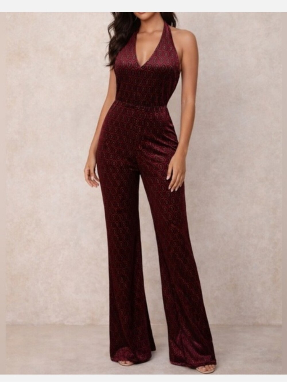 Motel Rocks Burgundy Gold Geometric 70s Jumpsuit Large